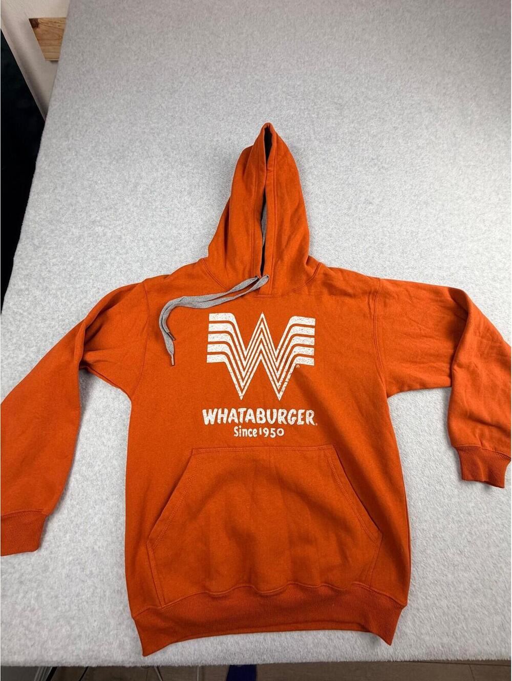 Whataburger Hoodie Unisex Small Orange Pullover Sweatshirt Kangaroo Pocket